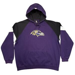 Baltimore Ravens NFL Black Purple White Embroidered Logo Pullover Hoodie Mens XL